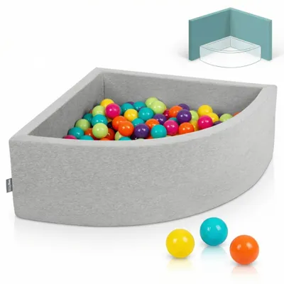 Obrázek produktu pro KiddyMoon 90x30cm/200 míčků ∅ 7cm Trojúhelníkový Suchý Bazén s míčky Certifikováno vyrobeno v EU, Světle Šedá: Zelená/Žlutá/Tyrkysová/Oranžová/Růžová/Fialová