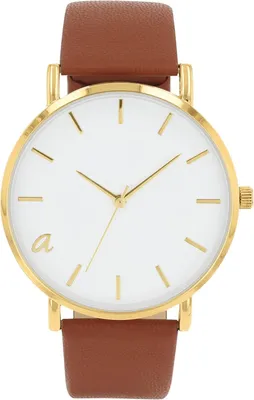 Produktbild von Armbanduhr Uni, Damen, Herren Quarzuhr Analog, mit veganem Apfelleder Armband, 3 bar Wasserdicht, Kommt in Uhren Geschenk Box