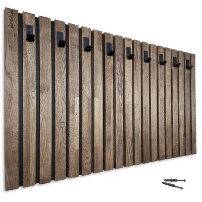 Image de Porte-manteau mural Porte-manteau en bois de chêne à lamelles brun 100cm 4 dimensions