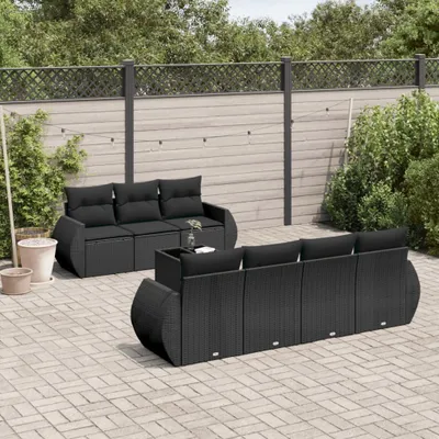 Produktbild von 8-tlg. Garten-Sofagarnitur mit Kissen Schwarz Poly Rattan 3253462