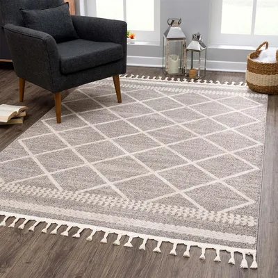 Produktbild von Teppich Ethno Wohnzimmer Mocca - 160x230 cm - Raute-Berber-Muster - Boho-Teppiche Kurzflor Modern