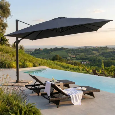 Immagine prodotto di Milani Home - ombrellone da giardino 4 x 4 m con palo laterale decentrato in alluminio, telo nylon nero, per terrazzo e piscina