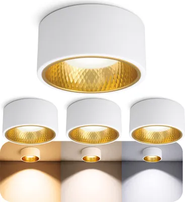 Produktbild von SSC-LUXon 4 Stück OLINO Deckenlampe weiß rund wechselbare Front gold + silber - Aufbaustrahler drei einstellbaren Lichtfarben 3CCT mit LED Lampe GX53 230V