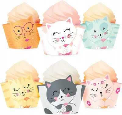 Produktbild von Cupcake Liners Muffin Wrappers Colorful CATS Cats Birthday 6pcs.
