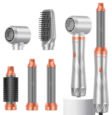 Produktbild von UKLISS 5-in-1-Haarstyler, 1000 W, mit Rundbürste, Luftlockenstab, Glättbürste, Silber