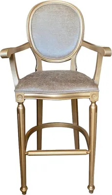 Produktbild von Casa Padrino Barock Barstuhl mit Armlehnen Gold  / Gold - Massivholz Antik Stil Barhocker mit Samtstoff - Handgefertigte Barock Barmöbel