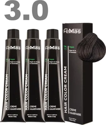 Produktbild von FemMas Haarfarbe mit Arganöl Dunkelbraun Intensiv 3.0 | 3x100 ml