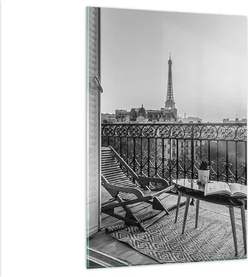 Produktbild von Bilder auf glas - Einteilig - Schwarzweiß Paris Balkon - 80x120cm - Glasbilder - Wandbilder - Bilder - zum Aufhängen bereit - Wanddekoration aus Glas - Glas Bilder - Wandbild auf Glas - GPA80x120-4595
