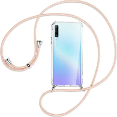 Produktbild von Handykette Backcover-Schutzhülle mit Band (Metall silberfarben) für Huawei P Smart Pro 2019 - rose peach
