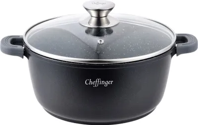 Produktbild von Cheffinger, Induktionstopf Antihaftbeschichtet Marmoreffekt 20cm mit Deckel, Schwarz