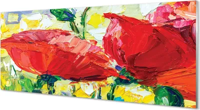 Produktbild von Glasbilder 125x50 Wandkunst rote Blumen
