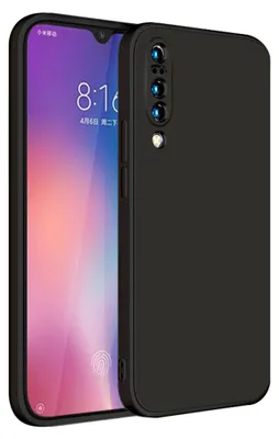 A black smartphone case is shown on a black background, with the phone inside the case visible on the left.