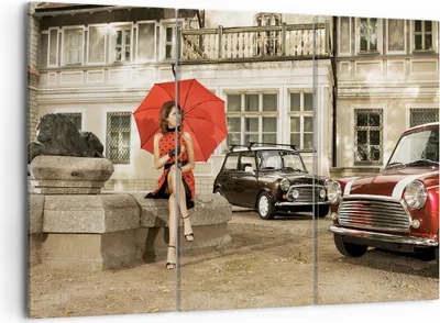 Produktbild von Bild auf Leinwand - Leinwandbild - Attraktiv Frau Spaziergang Regenschirm - 105x70cm - Wand Bild - Wanddeko - Leinwanddruck - Bilder - Kunstdruck - Leinwand bilder - Wandkunst - CE105x70-2384