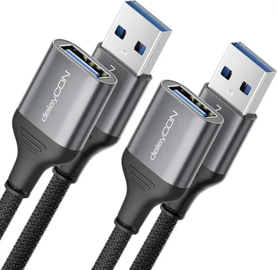 Produktbild von deleyCON 2x 3,0m USB 3.0 Verlängerungskabel 5Gbps Verlängerung (A-Stecker auf A-Buchse) Aluminium Stecker + Nylon Kabel Datenkabel für Tastatur, Kartenlesegerät, Drucker, Scanner, Kamera usw.