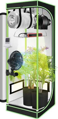 Obrázok produktu pre Bettizia Grow Box kompletná sada, vnútorný skleník so 100W LED s plným spektrom, stmievateľný, uhlíkový filter, ventilátor, pestovateľský stan, pestovateľský stan, 60x60x140