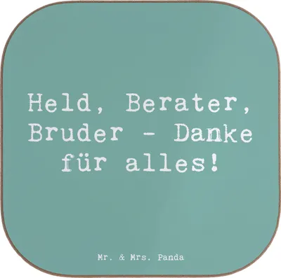 Produktbild von Mr. & Mrs. Panda Holzuntersetzer Spruch Held Bruder - Meeresbrise - Geschenk, Erinnerungen, Bedanken, Dankbarkeit, Danke sagen, Familie, Tischschoner, Tassenuntersetzer