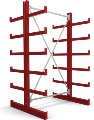 Produktbild von STIER Kragarmregal doppelseitig 1 Feld mit 5 Ebenen 1300x2000x500mm feuerrot