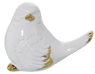 Keramik-Vogelfigur, Weiß/Gold, 13,5 x 9 x 10,5 cm