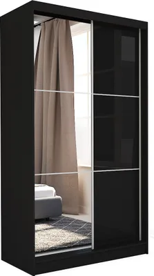 Produktbild von 120 cm Kleiderschrank Vena mit Spiegel inklusive 2 Schiebetüren Schwebetürenschrank (Farbe: schwarz, lacobel schwarz)