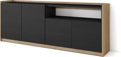 Produktbild von Sideboard, Highboard, 207x37x80cm, 4 Türen, Wohnzimmer, Küche, Schwarz Eiche