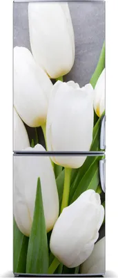 Imagen del producto de Decoración para nevera Tulup: Alfombrilla magnética, 60 cm x 180 cm. Imán para nevera con diseño de tulipanes blancos