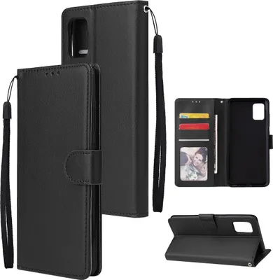 Produktbild von Für Samsung A51 Handy Case Kunstleder Shell Allround-Schutz Präzise Ausschnitt Geldbörse Design Handyhülle Schwarz
