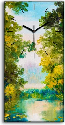 Produktbild von Dekor Leinwand Uhr Wandbilder Geräuschlos Kunstdruck 30x60 Baum See wildes Gras - schwarze Hände