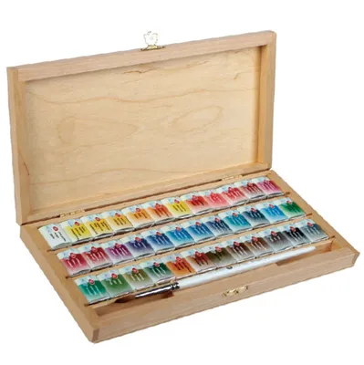 Produktbild von White Nights Holzbox Aquarell-Set, 36 x 2.5 ml