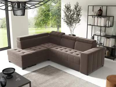 Productafbeelding van Eckbank, slaapbank, bank, CESENA, stof, Salvadora bruin, ottoman, links