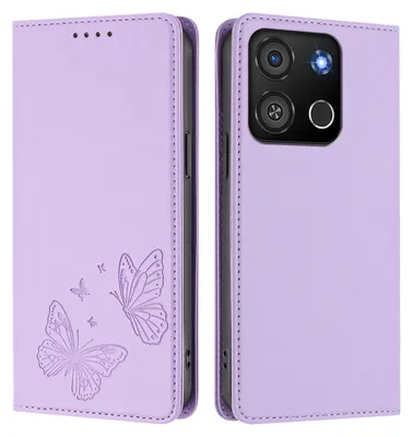 Produktbild von Lederhülle für itel A05s, Schmetterling Prägung Leder Brieftasche Schutzhülle mit Ständer Violett