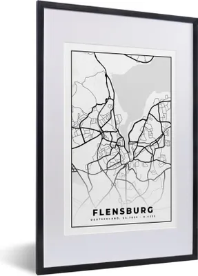 Produktbild von MuchoWow® Gerahmtes Poster Flensburg - Karte - Stadtplan 40x60 cm - Poster mit Schwarzem Bilderrahmen Wandposter Rahmen Foto Bilder - Poster in Rahmen