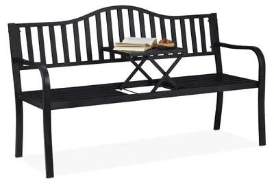 Immagine prodotto di Panca da giardino - Panca da esterno - Panca per balcone - Panca per terrazza - Panca imbottita - Tavolo pieghevole - Acciaio - Larghezza: 150 cm