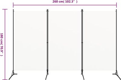 vidaXL 3-częściowa przegroda do pokoju kremowo-biała 260x180 cm