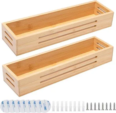 Produktbild von Famanu Kräuterregal Bamboe selbstklebend Schrauben Küchenregale - hängend an der Wand - 2 Stück