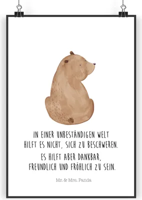 Produktbild von Mr. & Mrs. Panda Bild Bär Schulterblick DIN A3 - Weiß - Geschenk, wanddeko, Wandbild, Bärenliebe, Kunstdruck, drucke, Bären, Teddy, Plakat, Motivation, Weisheit