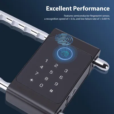 Produktbild von Intelligentes U-Schloss mit langem Bügel für Fahrräder – unterstützt Fingerabdruck, Passwort und IC-Karte, schnelle Erkennung, kompatibel mit Tuya, für bis zu 300 Benutzer, für Fahrräder