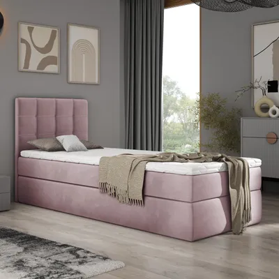 Produktbild von Boxspringbett 90x200 Adelle mit Bettkästen mit Bonell Matratze mit Topper H3 Komplett-Set Doppelbett Polsterbett ROSA velvet