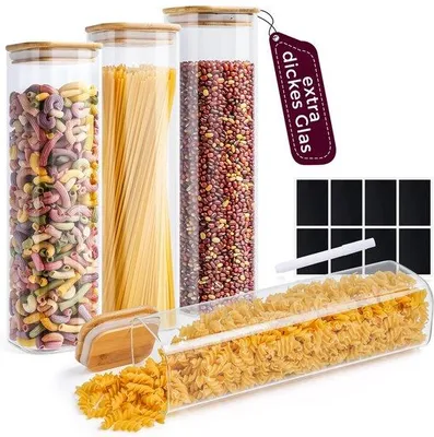 Obrázek produktu pro Vzduchotěsné čtvercové skleněné nádoby s víkem, 4 ks po 1,4 l, na obiloviny