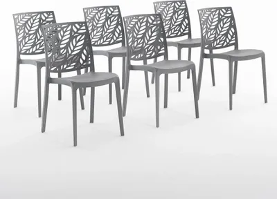 Immagine prodotto di set di 6 sedie impilabili in polipropilene con fibra di vetro per uso esterno e giardino, bar e ristoranti, cucina design moderno - DAFNE - Grigio scuro