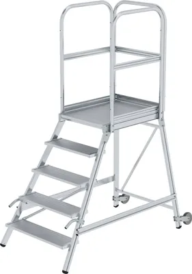 Produktbild von Günzburger Steigtechnik Podesttreppe einseitig begehbar mit Rollen & Griffen Aluminium geriffelt 5 Stufen - 056105