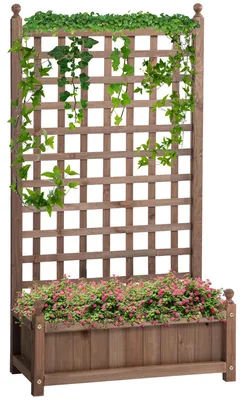 Produktbild von Hochbeet Pflanzkasten mit Rankgitter Blumenkasten Rankkasten Rosenbogen mit  Rankhilfe für Kletterpflanzen Garten Holz Dunkelbraun 64 x 28 x 120 cm