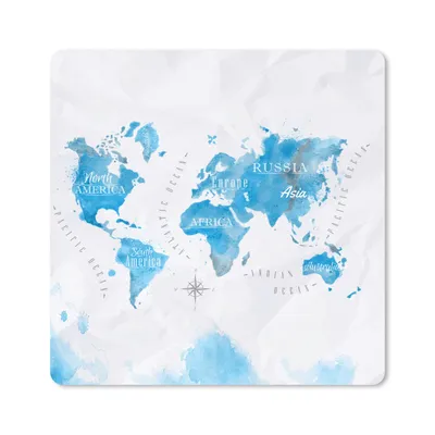 Produktbild von MuchoWow® Mauspad Mousepad Aquarell - Weltkarte - Blau 20x20 cm - Mousepads - Maus Mat - Pad - Mausunterlage - Desk Mat - Bureauartikeln