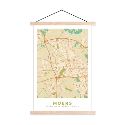 Produktbild von MuchoWow® Textilposter Moers - Karte - Vintage - Stadtplan 40x60 cm mit holzfarbenen Rahmen - Poster