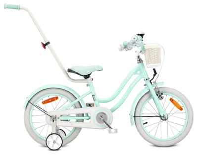 Immagine prodotto di SUN BABY Heart Bike: bicicletta per bambine da 16 pollici, a partire dai 4 anni, con rotelle, manubrio di spinta rimovibile, cestino, campanello, freno a contropedale e V-brake