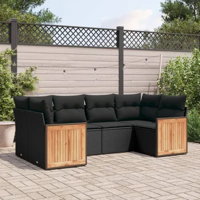 Produktbild von Design 6-tlg. Garten-Sofagarnitur mit Kissen Schwarz Poly Rattan, Gartenmöbel-Sets 2024 Neu