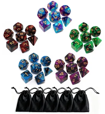 Produktbild von Elzusha – Set mit 5 polyedrischen Würfeln für Rollenspiele und Brettspiele