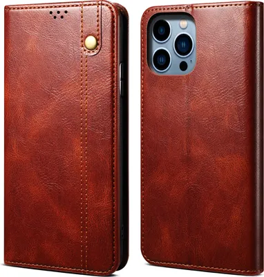 Produktbild von iPhone 15 Pro Hülle, Leder Flip Brieftasche Schutzhülle für iPhone 15 Pro Rot
