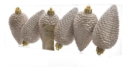Image de Décorations d'arbre de Noël Cônes en plastique 8cm 6 pièces - Perle