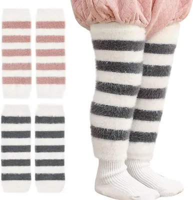 Productafbeelding van Babysokken met boord - Beenwarmers peuters - Warmte en comfort - Zacht acryl materiaal - 4 paar - Grijs en roze