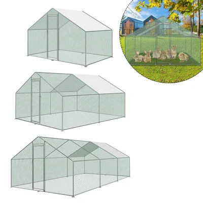 Image de Enclos à poules - Poulailler - Enclos pour volailles - Enclos à poules extérieur - Enclos pour animaux - Dimensions : 3 x 8 x 2 mètres - Structure en acier galvanisé